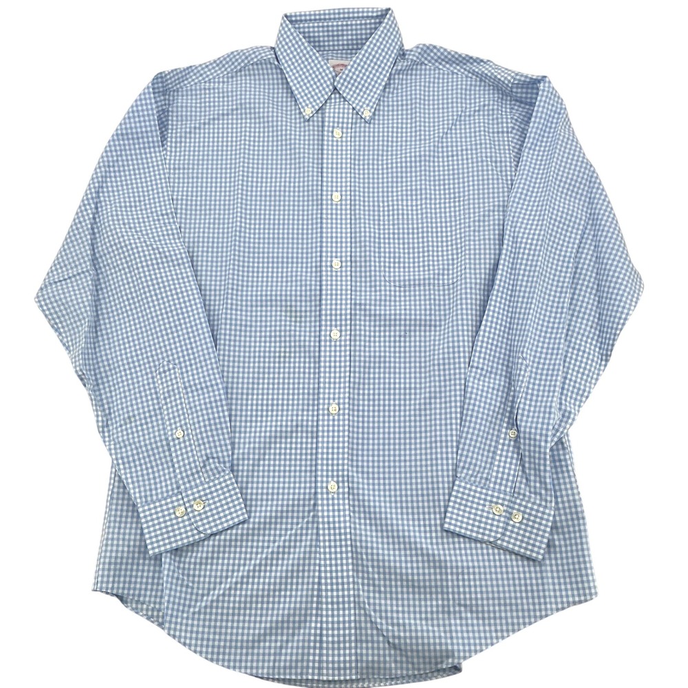 Brooks Brothers Madison Shirt Mens M Blue Gingham Cotton Button Down Preppy
